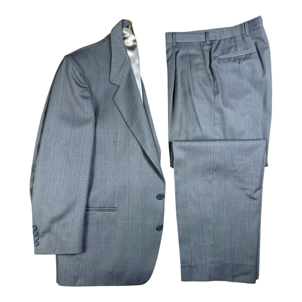 Nino‎ Cerruti Rue Royale Mens 44R Pinstripe Suit Jacket Pants Tailored USA Gray